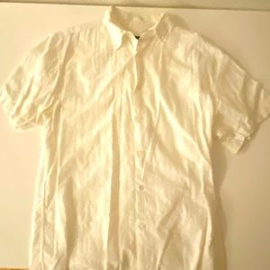 Silver/white button-down, short sleeve, men’s shirt, size medium